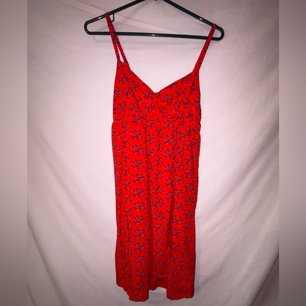 Old Navy Vibrant Red Dress with Pink Floral Pattern